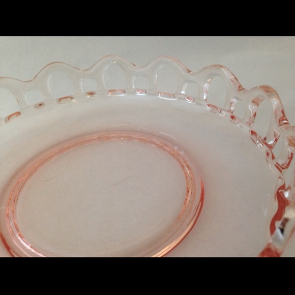 Depression Glass Lancaster "Open Work" Laced Edge Pink 7" Shallow Nappy Bowl - Picture 4 of 7